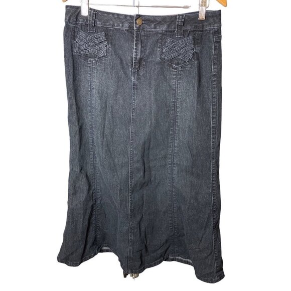Cato Retro Long Woven Pockets Denim A Line Skirt Sz 10 - Picture 1 of 11
